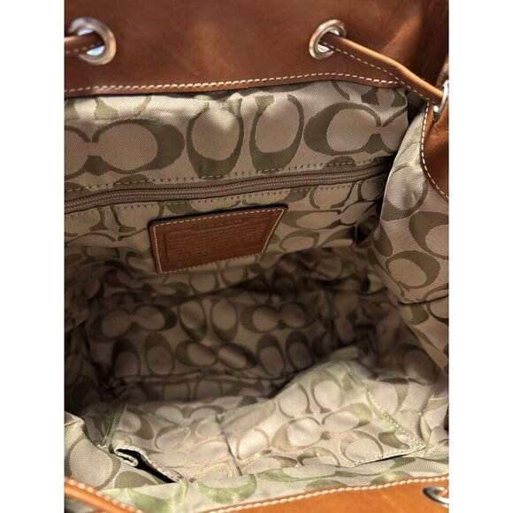 Coach Vtg Beige Canvas Backpack w Blue, Brown, & Red Leather Accents - Picture 9 of 9